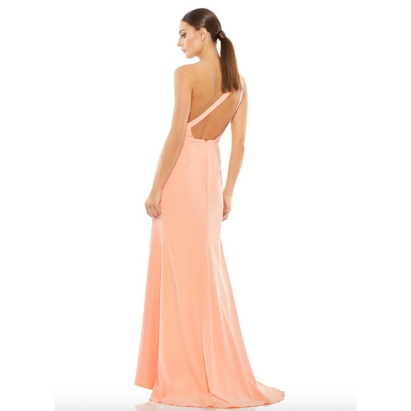 MAC DUGGAL Dress Size 8 Evening Gown Peach NEW One Shoulder Jersey Mermaid - Picture 2 of 7